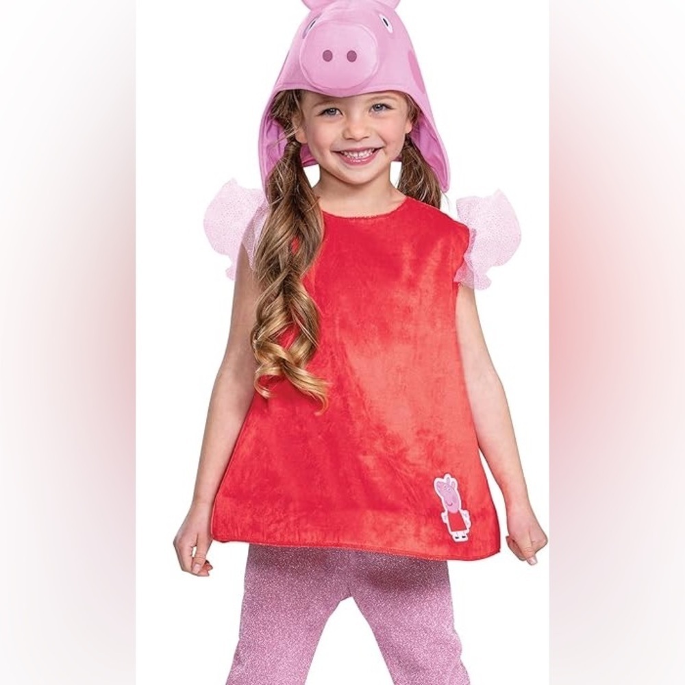 Peppa Pig costume set hat face mask dress top embroidered appliqué toddler girl